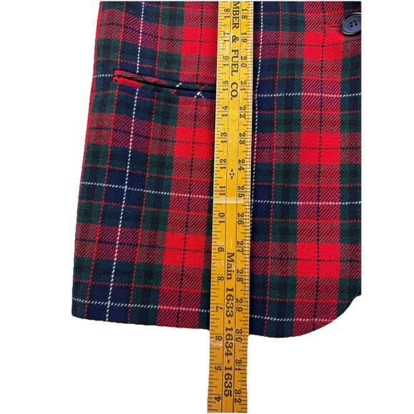 Vtg Sag Harbor Red Tartan Plaid Blazer Wool Blend Jacket Velvet Collar Womens 14 - Picture 10 of 10